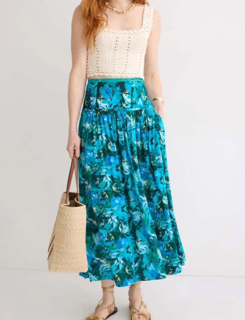 Ulla Johnson Nwt Skirt Gabriella Watercolor Blue Green Azul Floral Size 16